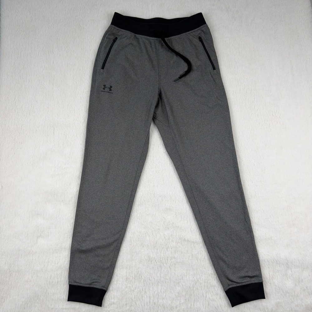 Under Armour Mens Loose Fit Joggers Gray Black Zipper Pockets Size Medium